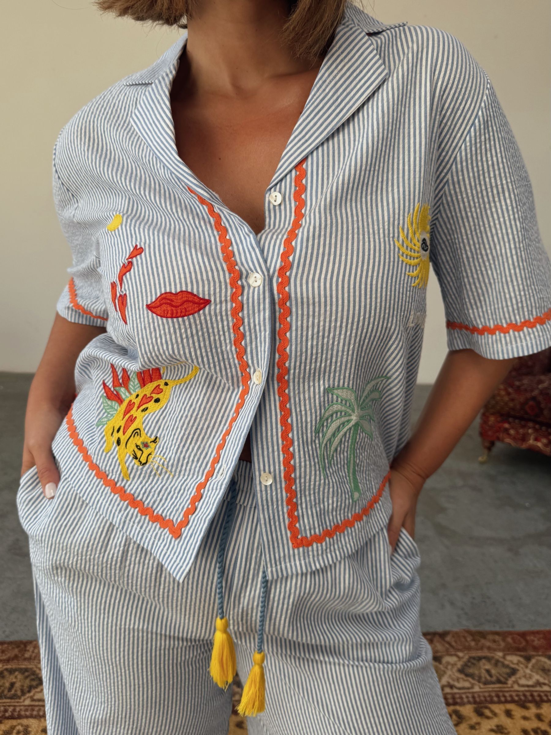 Buy Never Fully Dressed Blue Seersucker Embroidered 100