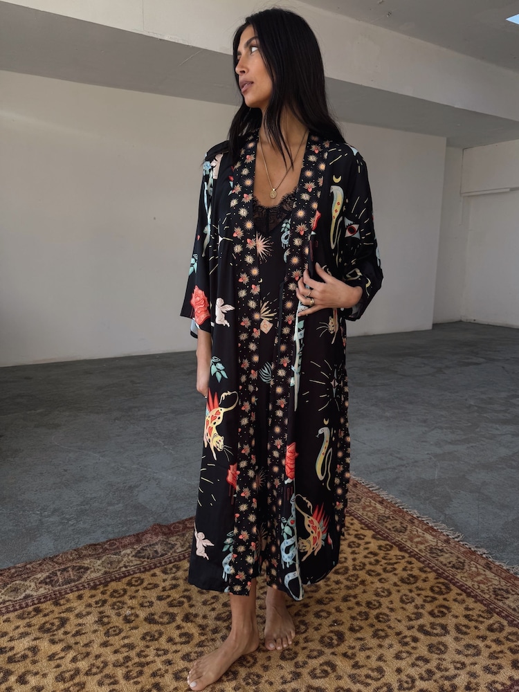 Never Fully Dressed Black Satin Maxi Robe - Image 3 of 5