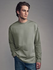 Green EDIT Relaxed Fit Long Sleeve Heavyweight 100% Cotton T-Shirt - Image 1 of 6