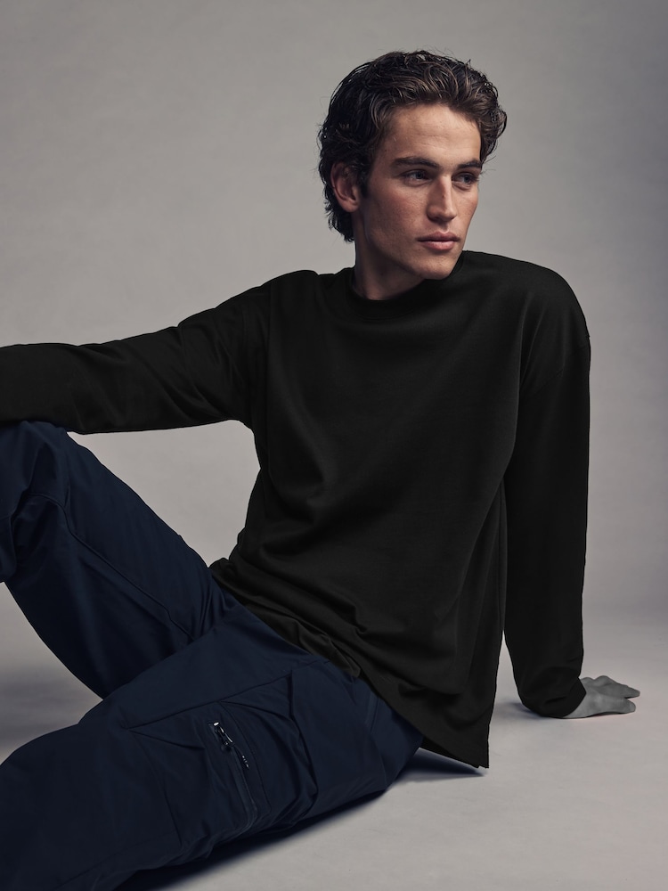 Black EDIT Relaxed Fit Long Sleeve Heavyweight 100% Cotton T-Shirt - Image 1 of 8