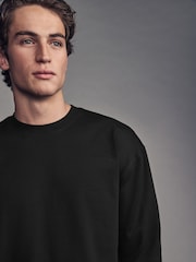 Black EDIT Relaxed Fit Long Sleeve Heavyweight 100% Cotton T-Shirt - Image 5 of 8