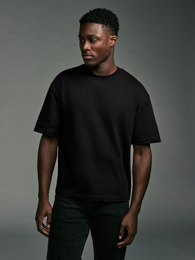 Black EDIT Cropped Fit Heavyweight 100% Cotton T-Shirt - Image 1 of 7