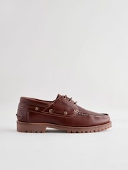 Tan Brown Leather Cleated Boat Shoes - Image 2 of 5