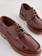 Tan Brown Leather Cleated Boat Shoes - Image 3 of 5