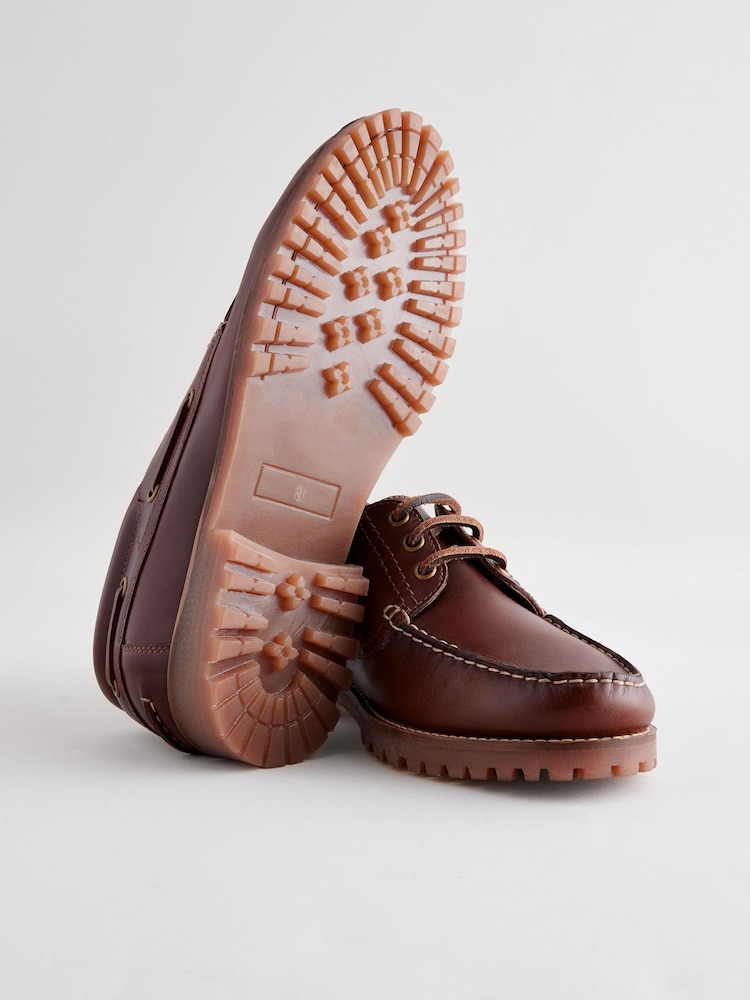Tan Brown Leather Cleated Boat Shoes - Image 5 of 5