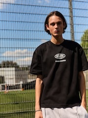 Black EDIT 100% Cotton Cropped Fit Heavyweight Graphic T-Shirt - Image 1 of 8