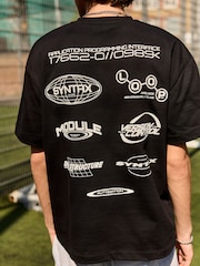 Black EDIT 100% Cotton Cropped Fit Heavyweight Graphic T-Shirt - Image 3 of 8