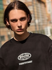 Black EDIT 100% Cotton Cropped Fit Heavyweight Graphic T-Shirt - Image 4 of 8