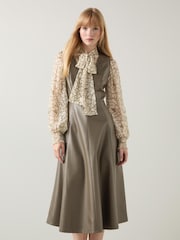LK Bennett Green Laurie Olive Faux Leather Pinafore Dress - Image 1 of 3