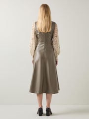LK Bennett Green Laurie Olive Faux Leather Pinafore Dress - Image 2 of 3