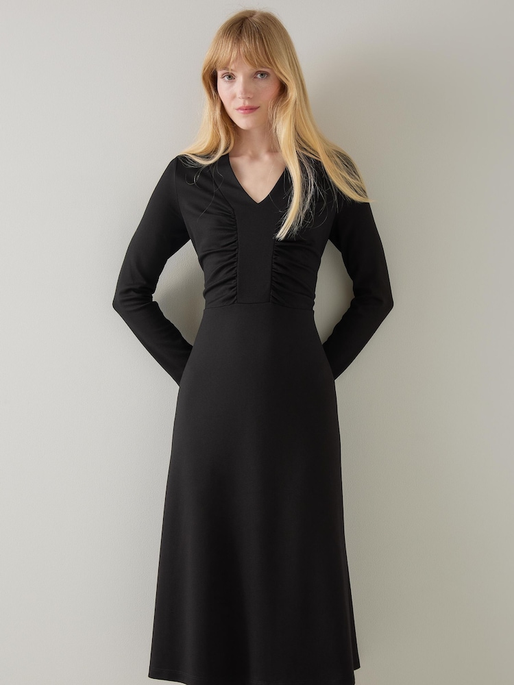 LK Bennett – Lacey – Midikleid mit gerafftem Brustbereich, Schwarz - Bild 1 von 4