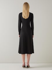 LK Bennett – Lacey – Midikleid mit gerafftem Brustbereich, Schwarz - Bild 2 von 4
