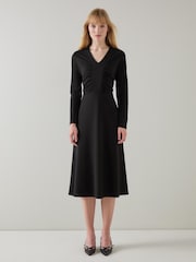 LK Bennett – Lacey – Midikleid mit gerafftem Brustbereich, Schwarz - Bild 3 von 4