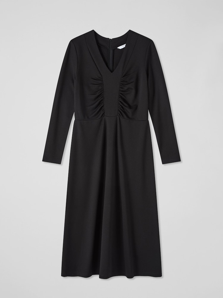 LK Bennett – Lacey – Midikleid mit gerafftem Brustbereich, Schwarz - Bild 4 von 4