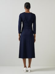 LK Bennett Blue Lauren V-Neck Ponte Midi Dress - Image 2 of 4