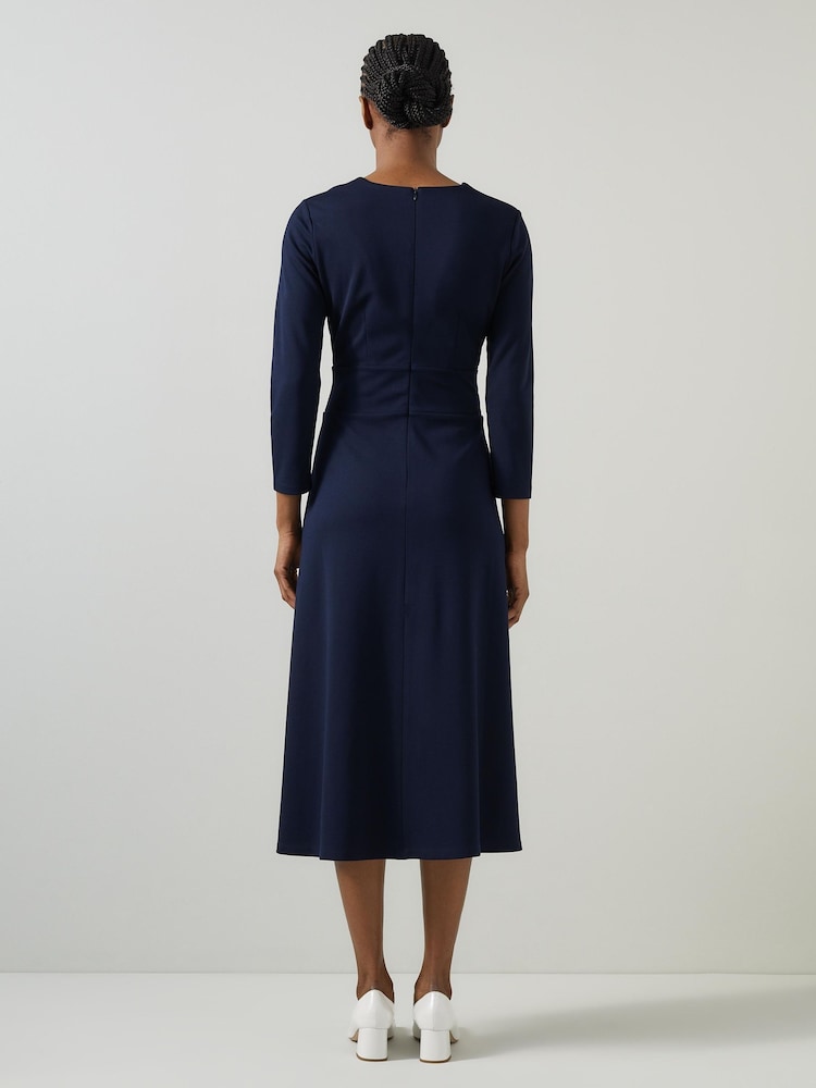 LK Bennett Blue Lauren V-Neck Ponte Midi Dress - Image 2 of 4
