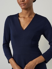 LK Bennett Blue Lauren V-Neck Ponte Midi Dress - Image 3 of 4
