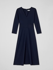 LK Bennett Blue Lauren V-Neck Ponte Midi Dress - Image 4 of 4