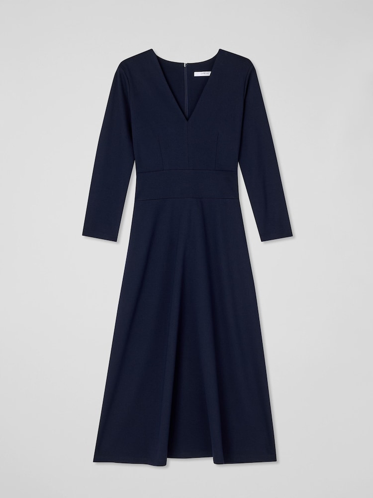LK Bennett Blue Lauren V-Neck Ponte Midi Dress - Image 4 of 4