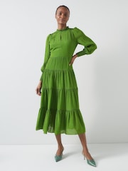 LK Bennett Green Flora Chevron Devorè Dress - Image 1 of 3
