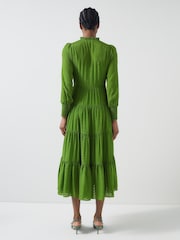 LK Bennett Green Flora Chevron Devorè Dress - Image 2 of 3