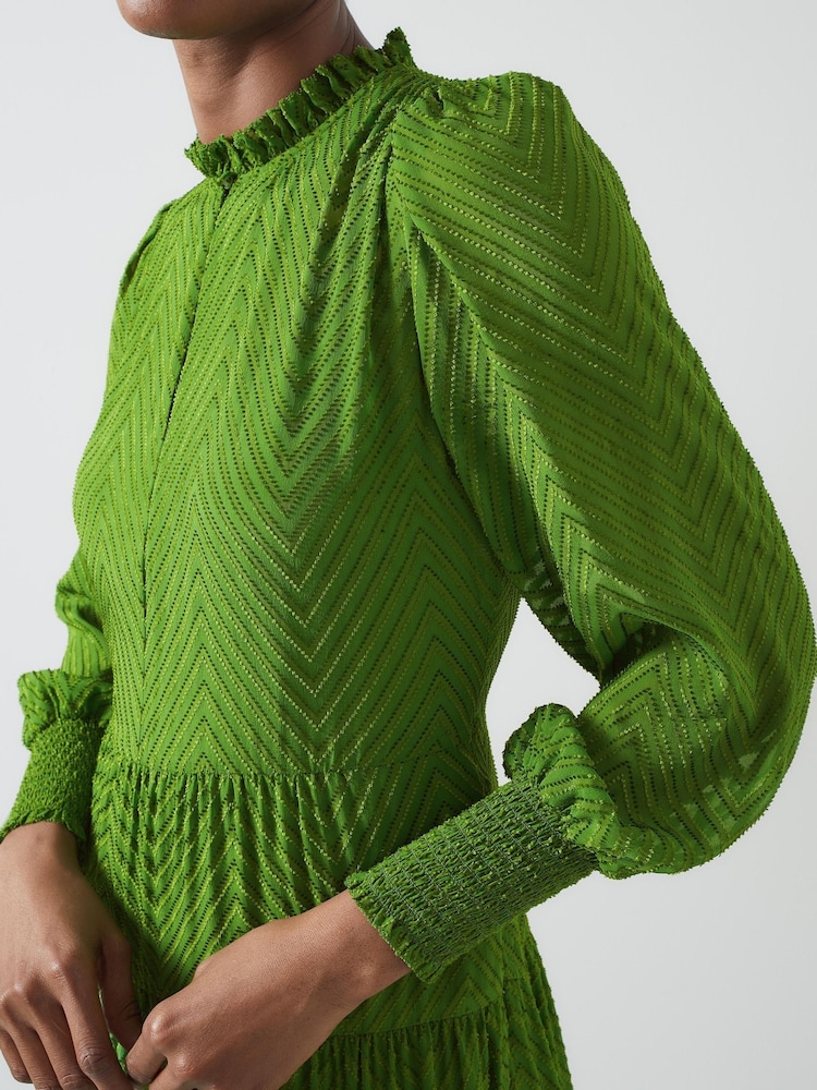 LK Bennett Green Flora Chevron Devorè Dress - Image 3 of 3