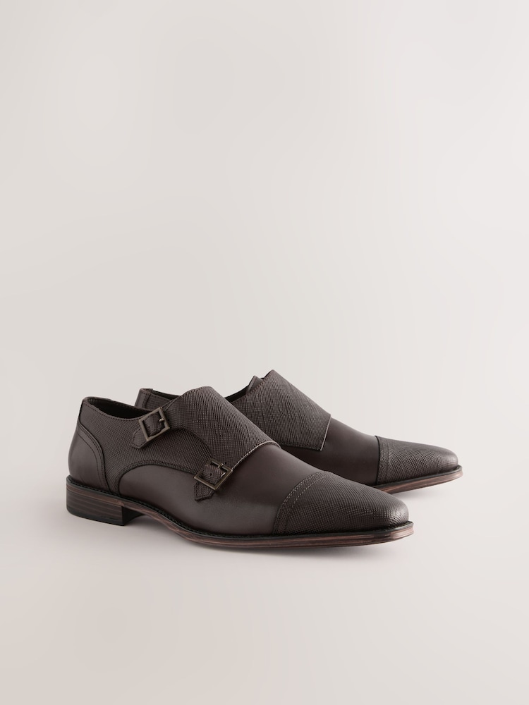 Brown Leather Double Monk Shoes - Image 1 of 5 Brown Leather Double Monk Shoes - Image 1 of 5