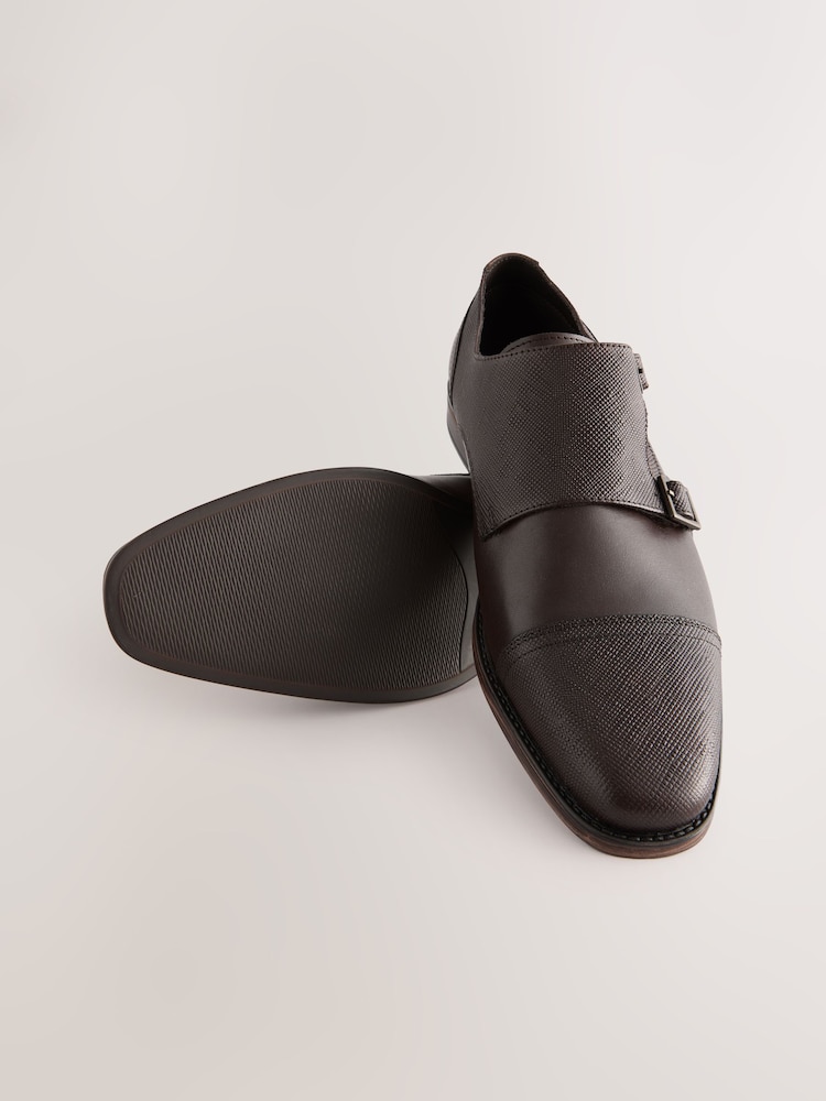 Brown Leather Double Monk Shoes - Image 3 of 5