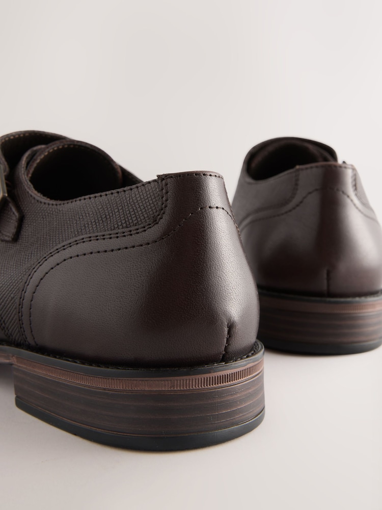 Brown Leather Double Monk Shoes - Image 4 of 5