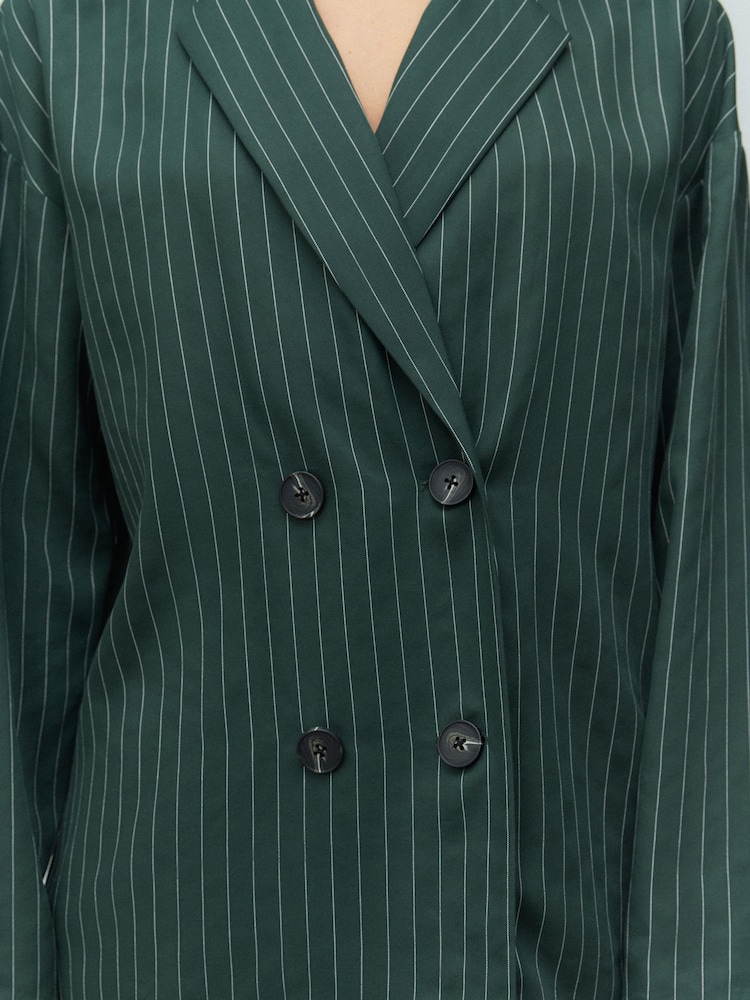 Green Relaxed Lightweight Double Breasted Stripe Blazer - Image 3 of 5