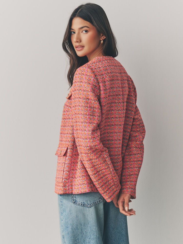Rose/Orange - Veste en boucle texturée sans col - Image 3 of 11