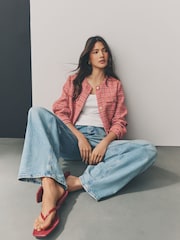 Pink/Orange Collarless Textured Boucle Jacket - Image 4 of 11