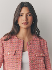 Pink/Orange Collarless Textured Boucle Jacket - Image 5 of 11