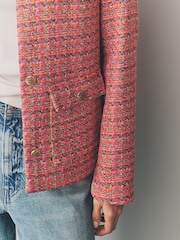 Pink/Orange Collarless Textured Boucle Jacket - Image 6 of 11