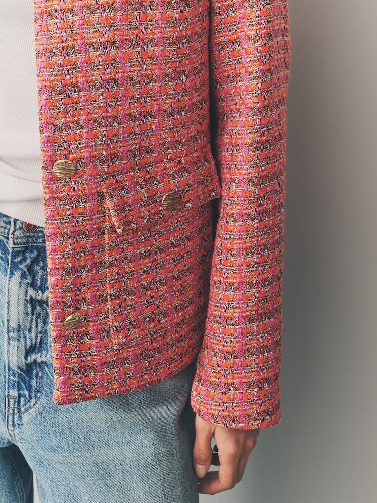 Rose/Orange - Veste en boucle texturée sans col - Image 6 of 11