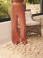 Marron rouille - Pantalon rayé à taille élastiquée Ample - Image 3 of 5