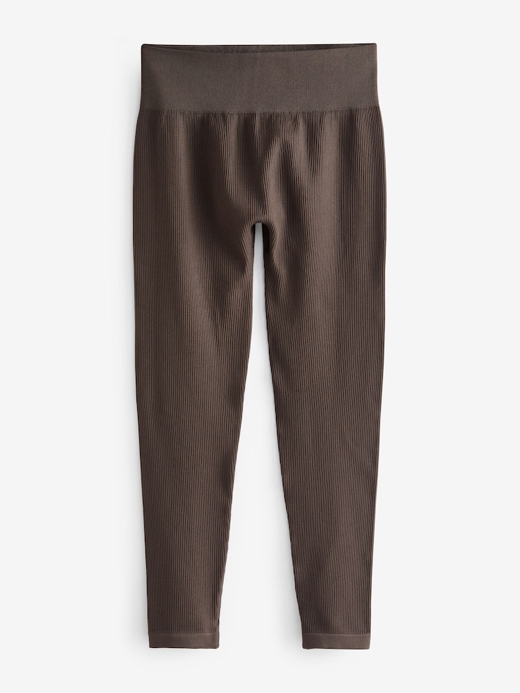 Marron chocolat - Côtelé sans couture Taille haute Leggings - Image 4 of 4