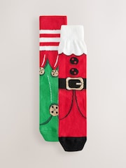 Red/Green Christmas Pattern Socks 2 Pack - Image 1 of 5