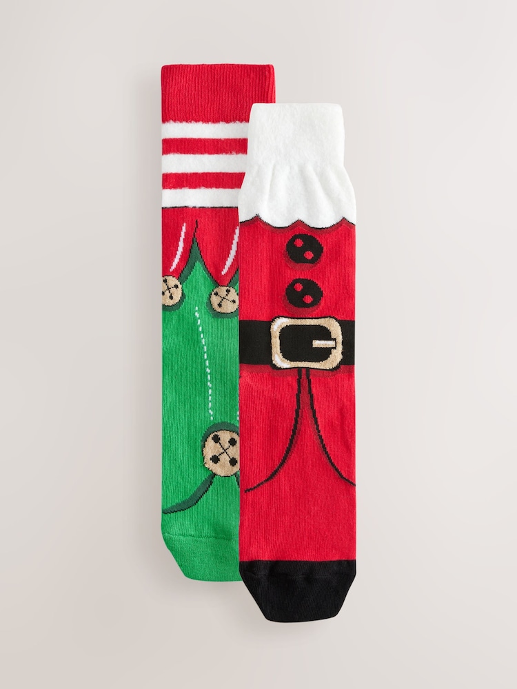 Red/Green Christmas Pattern Socks 2 Pack - Image 1 of 5