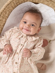 Mamas & Papas Pink 100% Cotton Floral Corduroy Dress With Tights - Image 1 of 6
