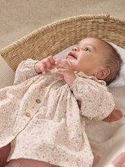 Mamas & Papas Pink 100% Cotton Floral Corduroy Dress With Tights - Image 2 of 6