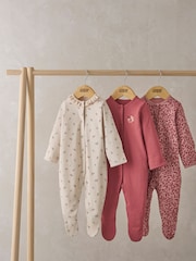 Mamas & Papas Pink 100% Cotton Cherries Sleepsuits 3 Pack - Image 1 of 5
