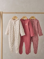 Mamas & Papas Pink 100% Cotton Cherries Sleepsuits 3 Pack - Image 2 of 5