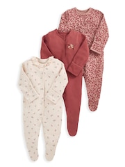 Mamas & Papas Pink 100% Cotton Cherries Sleepsuits 3 Pack - Image 3 of 5
