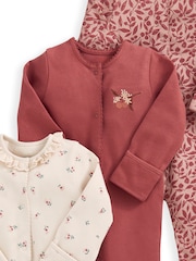 Mamas & Papas Pink 100% Cotton Cherries Sleepsuits 3 Pack - Image 4 of 5