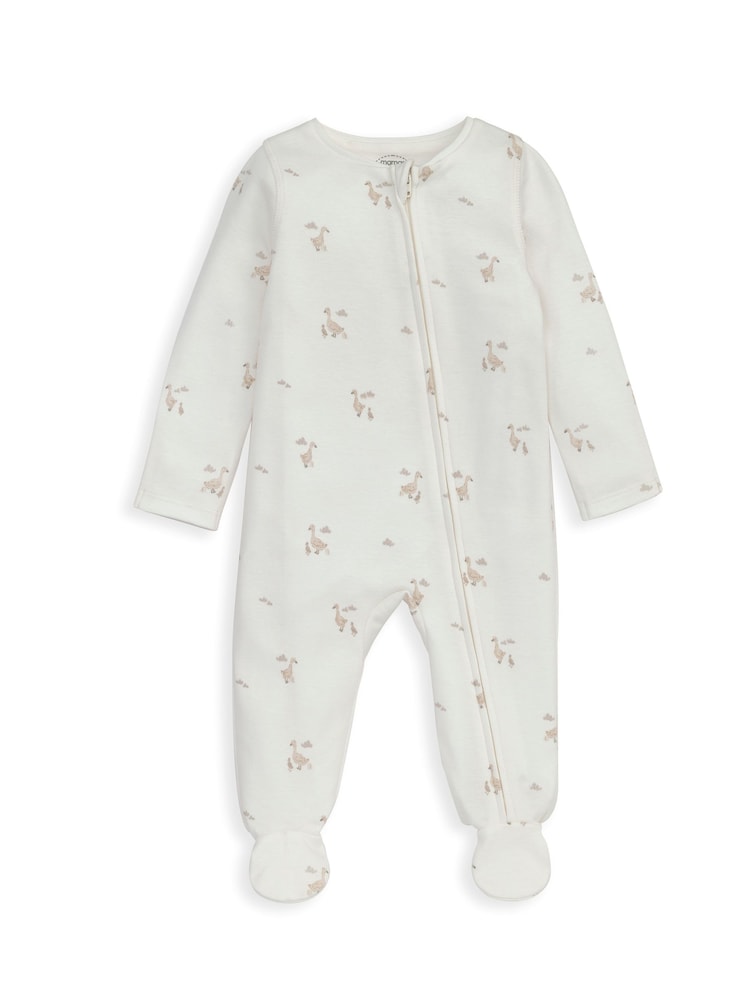 Mamas & Papas 100% Cotton Duckling Zip Brown Sleepsuit - Imagen 1 de 3