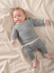 Mamas & Papas 100% Cotton Stripe Knit Jumper And Leggings Set - Image 1 of 9