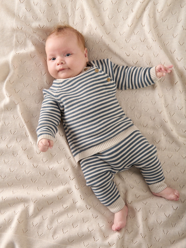 Mamas & Papas 100% Cotton Stripe Knit Jumper And Leggings Set - Image 1 of 9