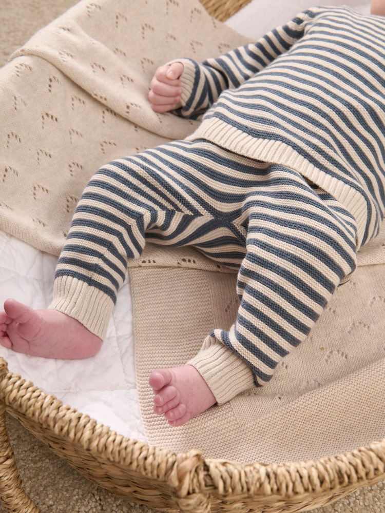 Mamas & Papas 100% Cotton Stripe Knit Jumper And Leggings Set - Image 2 of 9