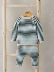 Mamas & Papas 100% Cotton Stripe Knit Jumper And Leggings Set - Image 7 of 9
